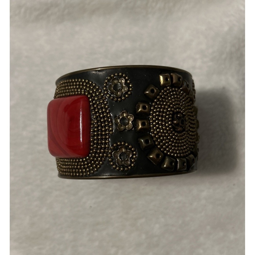 Black Enamel Bangle Red Cabochons Brass Studs Apfel / Bajalia Style 2"